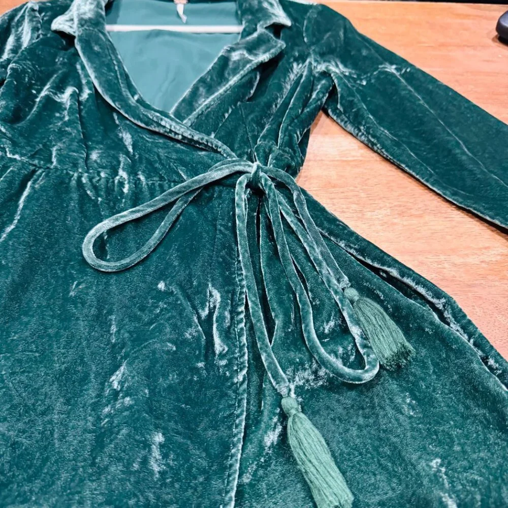 Free People Emerald Green Velvet Wrap Romper